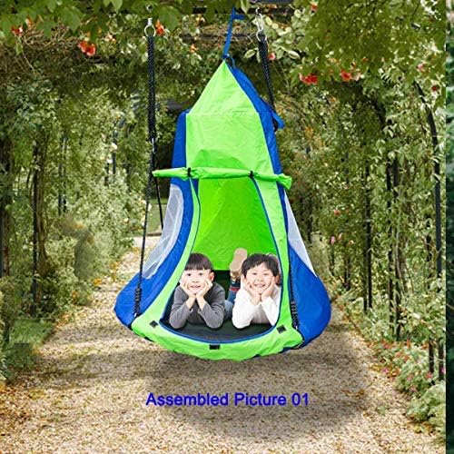 Kids Hanging Swing Tent Cover-Waterproof Hammock Chair Play House Castle Nest For 40in Round Saucer Nest Disc Rope Ceiling Tree Swing Indoor Outdoor Bedroom Backyard Playground - Image 5