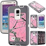 Kecko For Note 4 Best Protection Case, Heavy Duty Defender Series Realtree Camo Grass Xtra Forest Shockproof Military Grade High Impact Weather Scratch Resistant Full Body Protective Rugged Hybrid Bumper Case Cover w/ Built-in Screen Protector for Samsung Galaxy Note 4 Only--Grass/Branch/Tree on the Core (Pink Tree Gray)