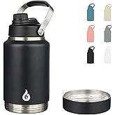 BJPKPK 64oz Insulated Water Bottles, Dishwasher Safe Half gallon Water Bottle with Metal Handle, BPA Free Spout Lid & Detachable Bowl, Large Stainless Steel Jugs, Black