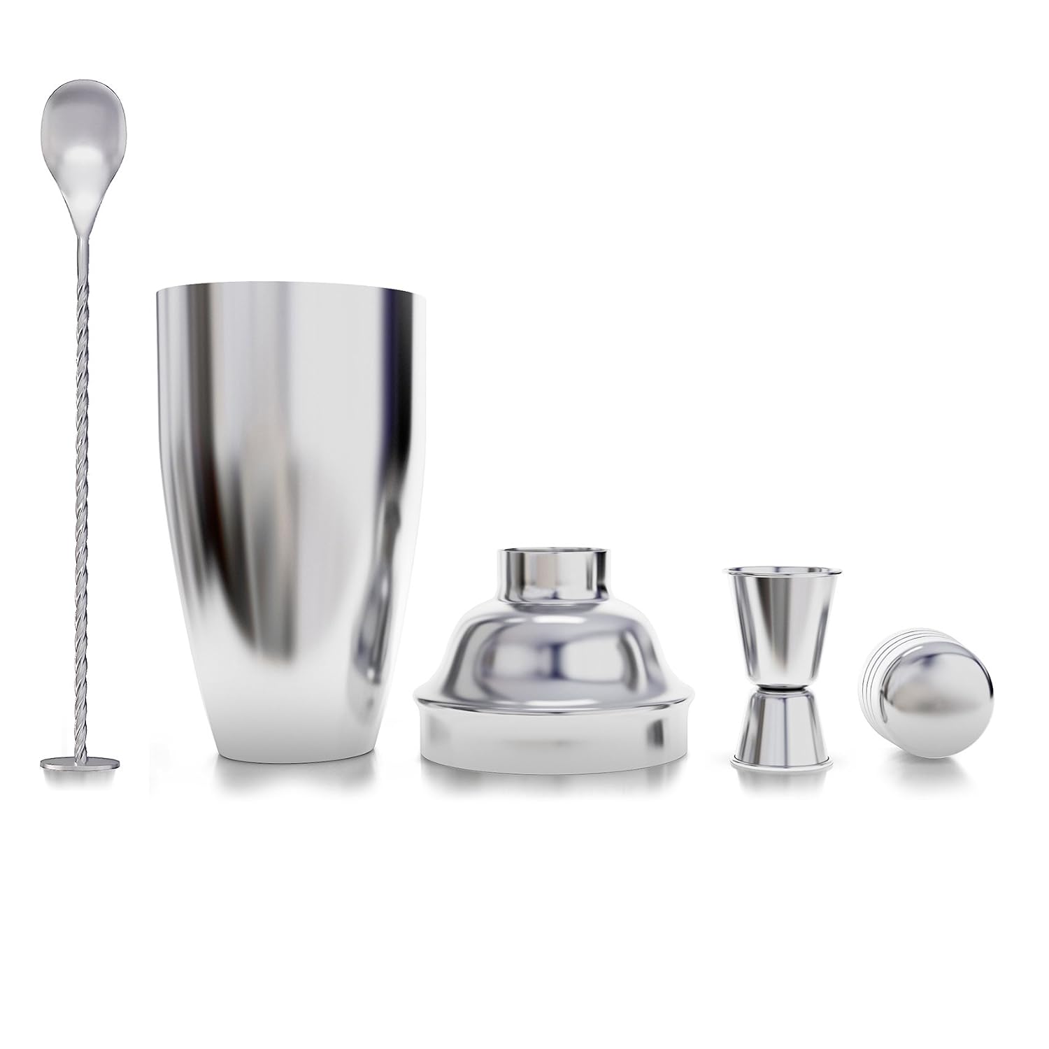24 Ounce Cocktail Shaker Martini Kit with Measuring Jigger and Mixing Spoon