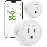 GHome Smart 5G 15A WiFi Smart Plug Compatible with Alexa and Google Home, Outlet Timer Smart Home WiFi Outlet Timer with Remote Control, 5GHz and 2.4GHz Wi-Fi Sockets, ETL FCC Listed, White, 2 Pack