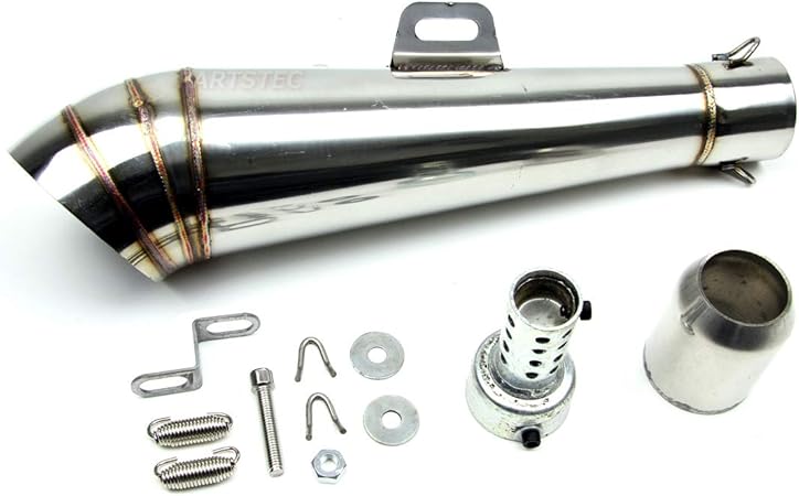 Amazon Motor Power コニカル Gp サイレンサー 汎用 マフラー ステンレス製 ストレート構造 F50 8mm バッフル付 センターステー スリップオン 音量調節可 93 484 スリップオン 車 バイク