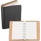 PATIKIL 6 Ring Binder Cover, A7 Leather Notebook Binder Mini Refillable Loose Leaf Personal Planner with 50 Sheets Paper, Black