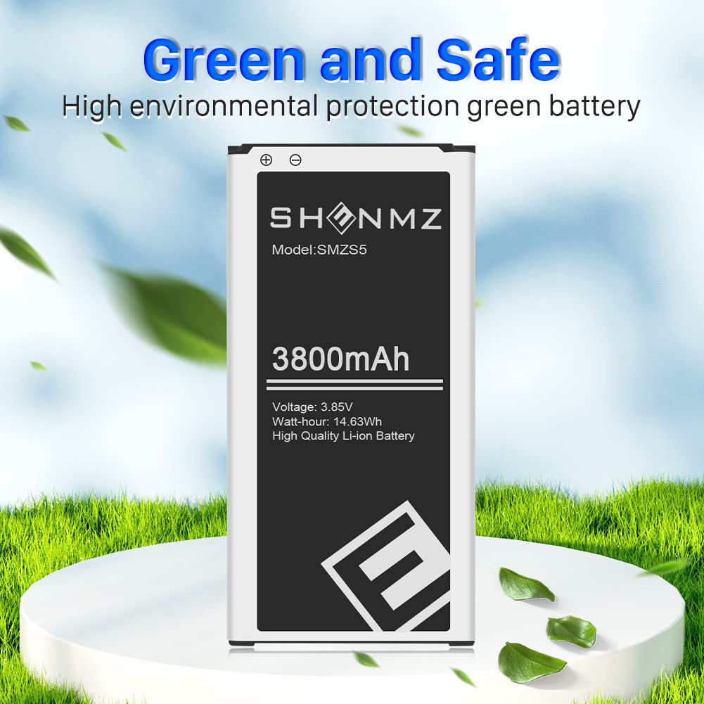 SHENMZ Galaxy S5 Battery,[Upgraded] 3800mAh Li-ion Replacement Battery for Samsung Galaxy S5 / S5 Active AT&T G900A,G900F,G900H,G900R4,I9600,SM-G900V,SM-G900P,SM-G900T,EB-BG900BBC
