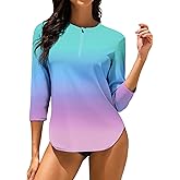 Soneven Women 3/4 Sleeve Rash Guard 1/4 Zip Swim Shirts UPF 50+ Sun Protection Swimsuit Top No Bottom