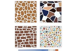 FINGERINSPIRE 4PCS Stone Grain Stencils for Painting with Brush 5.9x5.9inch Reusable Irregular Pattern Template Hollowed Wall Art Stencil Plastic PET Daily Theme Template for Furniture Decoration