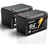 GOLDENMATE 12V 12Ah LiFePO4 Lithium Battery(2 Packs), 5000+ Deep Cycles, IP67 Waterproof Lithium Iron Phosphate Battery, Built-in BMS, Ideal for Power Wheels, Solar, Marine, Fish Finder, Ride-on Toy