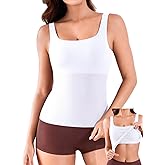 V FOR CITY Women Built in Bra Tank Top Ribbed Square Neck Camisole Tops Summer Cami Shirts