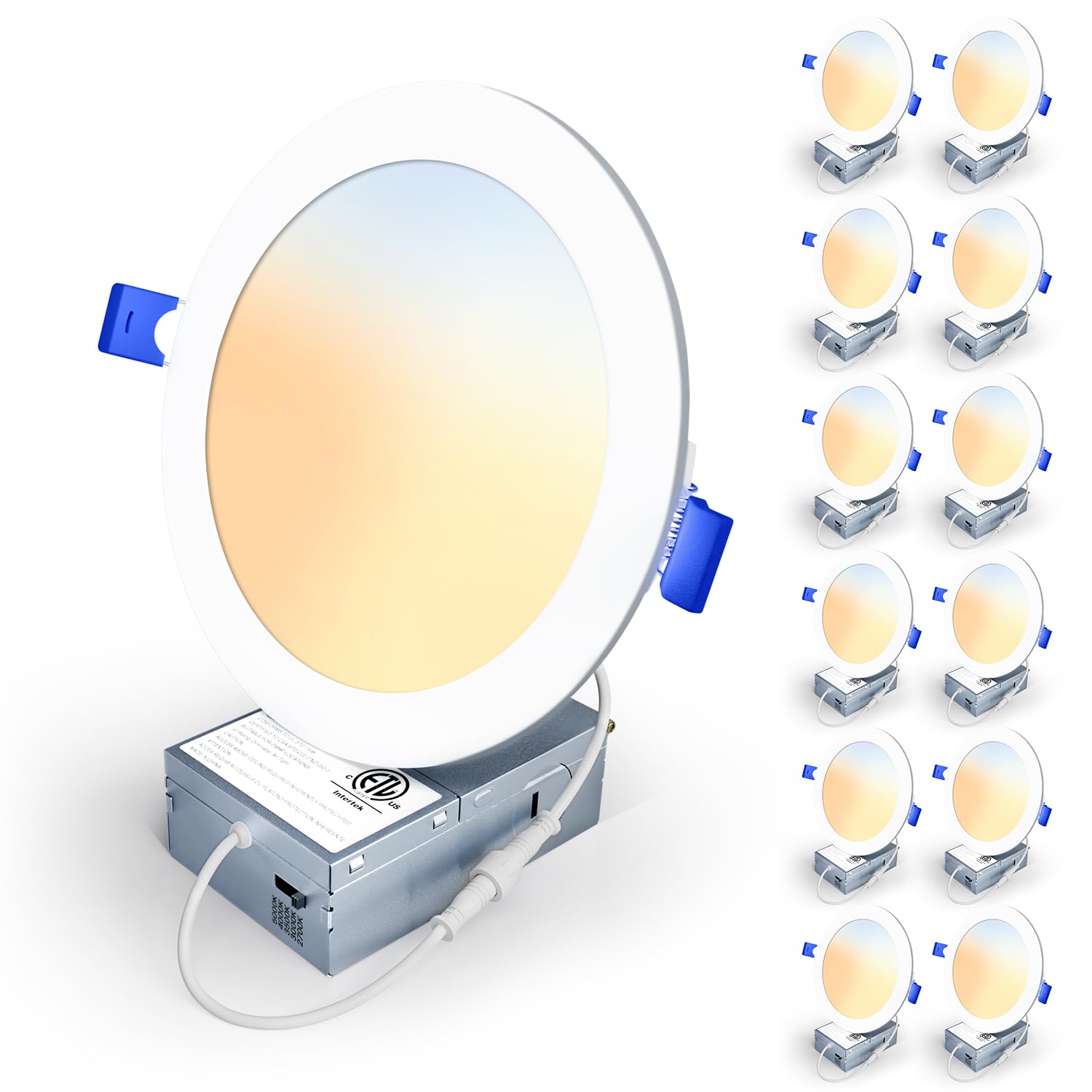 Photo 1 of Veriligt 12 Pack 6 Inch 5CCT LED Recessed Light, Silm Canless Recessed Lighting, Dimmable, Damp Rated, 2700K-5000K Selectable, Wafer Ceiling Downlight with Junction Box, 1200LM, 12W 120V, ETL&FCC