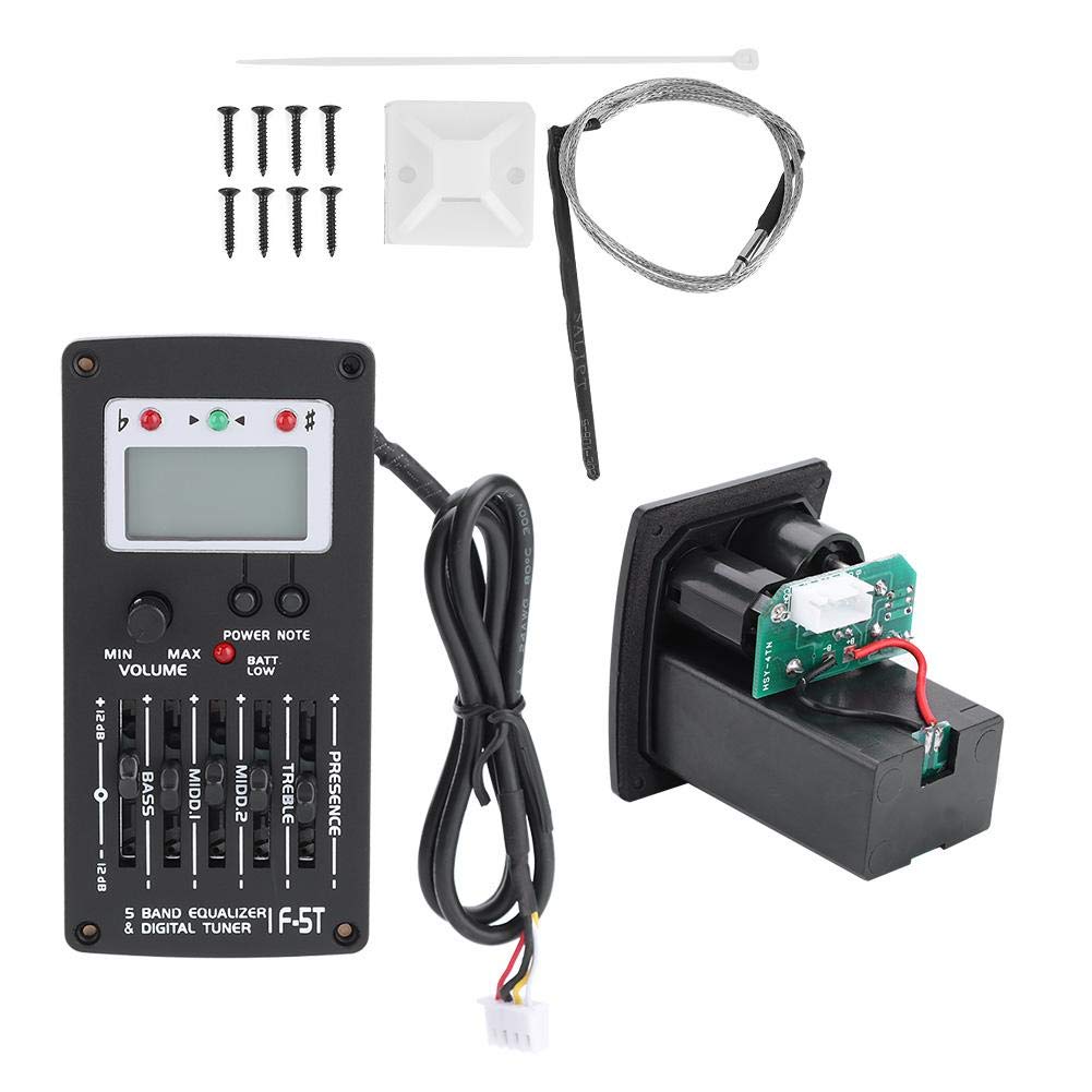 Dilwe 5 Band Guitar Equalizer, F-5T EQ Equalizer Pickup Tuner for Acoustic Guitar Musical Instrument
