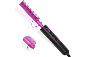 DAN TECHNOLOGY 2 in 1 Hot Comb Hair Straightener for Wigs, Black Hair & Beard, Anti-Scald Straightening Comb with Keratin & Argan Oil Infused Teeth, Portable Electric Press Comb Double Side Teeth Ceramic Heat Comb