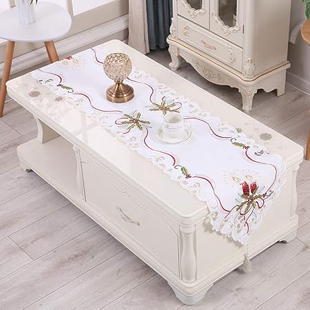 Centrotavola Natalizio Elegante.Aikker Tovaglia Natalizia Centrotavola Natalizio Elegante Tovaglia Natalizia Rettangolare Grande Bianca Europeo Classico Natale Ricamo Christmas Runner Da Tavolo 40x178cm Circa Amazon It Casa E Cucina