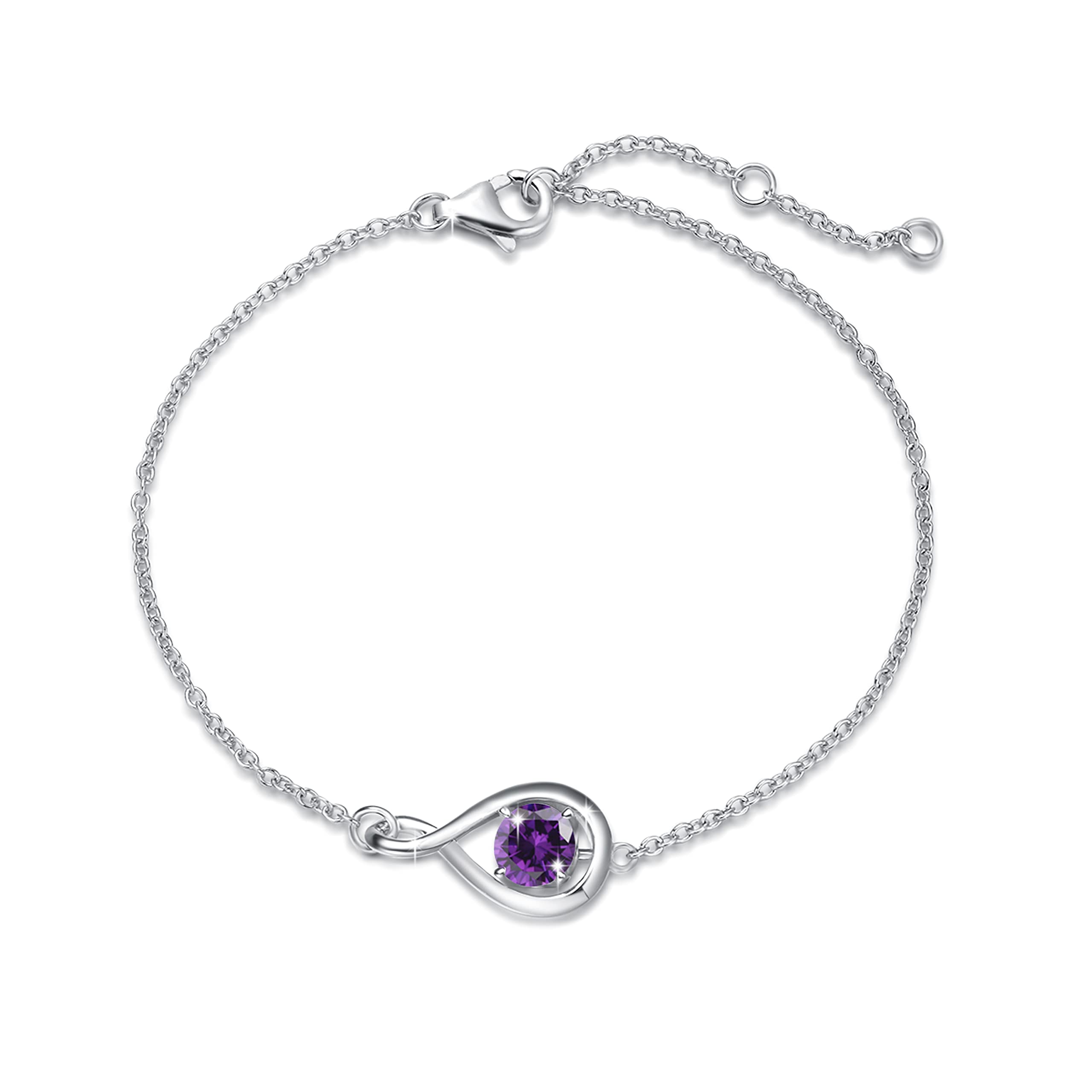 FANCIME 925 Sterling Silver February Birthstone Bracelet Infinity Purple Amethyst Bracelet with Fine Jewellery Box Christmas Birthday Valentine's Day Mother's Day Present for Women Mother