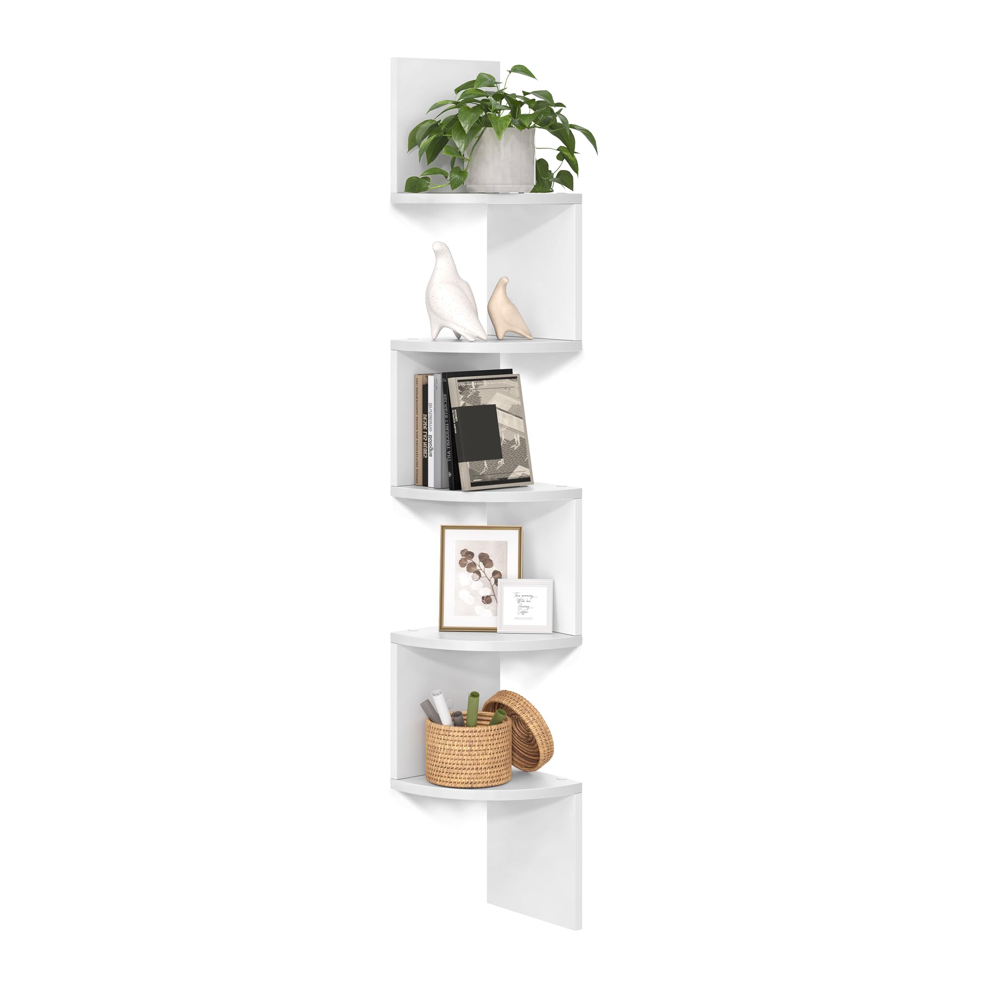 Photo 1 of VASAGLE Corner Shelf Wall Mount, 5-Tier Floating Corner Bookshelf, Plant Shelf for Bedroom, Living Room, Bathroom, Home Office, Cloud White