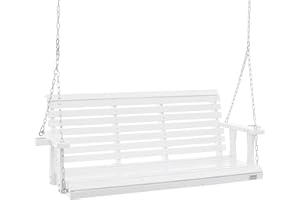VEVOR Wooden Porch Swing 5.5FT with 2 Side Cup Holders, Heavy Duty 880lbs Patio Swing, Outdoor Swing Hanging Chair, Bench Swing with Adjustable Chains for Front Porch, Yard, Balcony, Garden, White