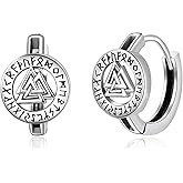 KINGWHYTE Odin Hoop Earrings 925 Sterling Silver Black Huggie Hoop Small Vintage Gothic Punk Rock Earrings for Men Women