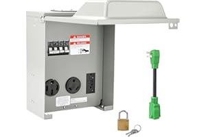 RVGUARD RV Temporary Power Outlet Panel with Breaker, ETL Listed 20 30 50 Amp RV Receptacle, Type 3R RV Electrical Outlet Panel with 20 Amp 90 Degree Adapter Cord for RV, Camper, Travel Trailer