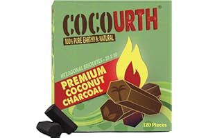 CocoUrth Natural Hookah Coconut Shell Charcoal Hexagonal 20x50mm 120 PCS Electric Burner Briquettes Used Also for Cooking, Grilling, Barbecuing, Incense Narguile Coal (2 kg)