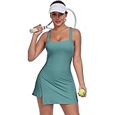 QIQIWUBA Women's Tennis Dress with Built in Shorts and Bra Workout Mini Dress Square Neck Athletic Skort Dress Golf Outfits