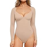 Popilush Long Sleeve Body suits for Women Thong Shapewear Bodysuit Tummy Control V Neck Shirt Going Out Tops