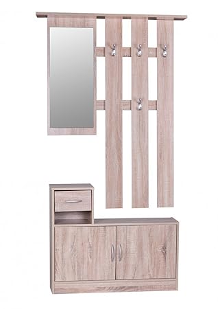 FineBuy SERO Garderobe komplett zum aufhängen Flur mit Spiegel