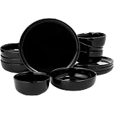 Gibson Home Oslo 12-Piece Porcelain Chip and Scratch Resistant Dinnerware Set, Service for 4 &ndash; Black Plates and Bowls, Microwave &amp; Dishwasher Safe