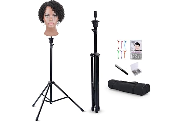 Reinforced Wig Stand Tripod Mannequin Head Stand, Adjustable Wig Head Stand Holder for Cosmetology Hairdressing Training with