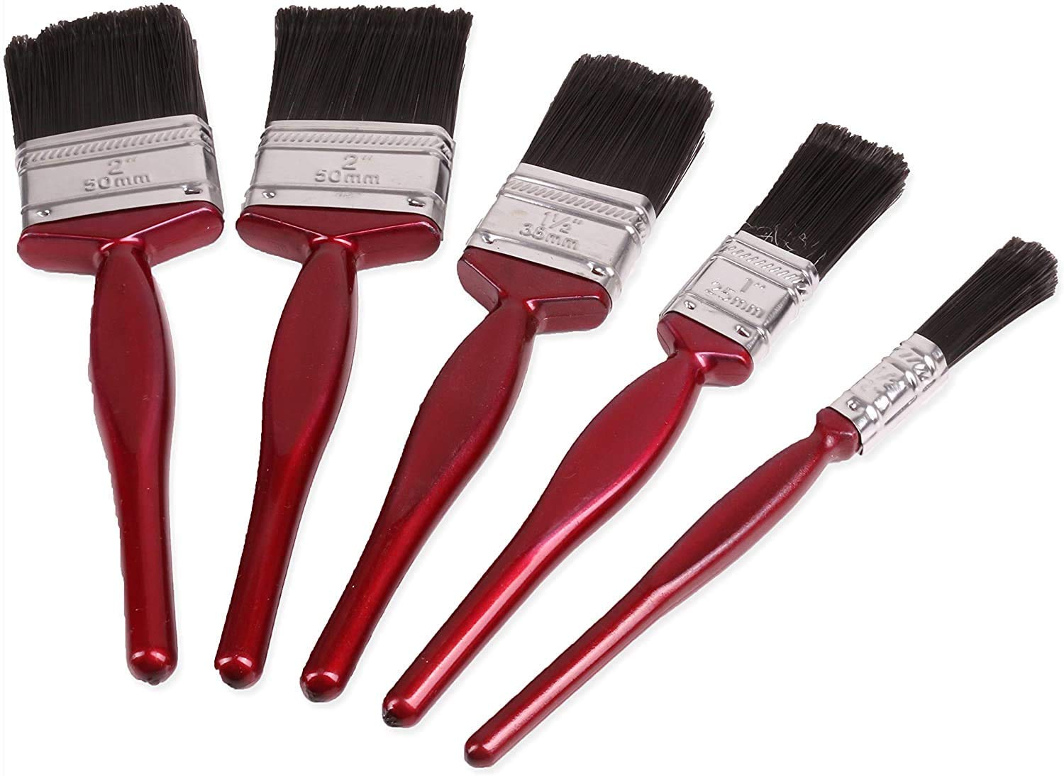 PAINT BRUSH SET 5pc - Mixed Sizes Paint Brush Set with Strong Bristles | DIY Radiators Furniture Walls & General Home Use | Big Small Wooden Handle Masonry Brushes | Wood Decking Emulsion Gloss Paint