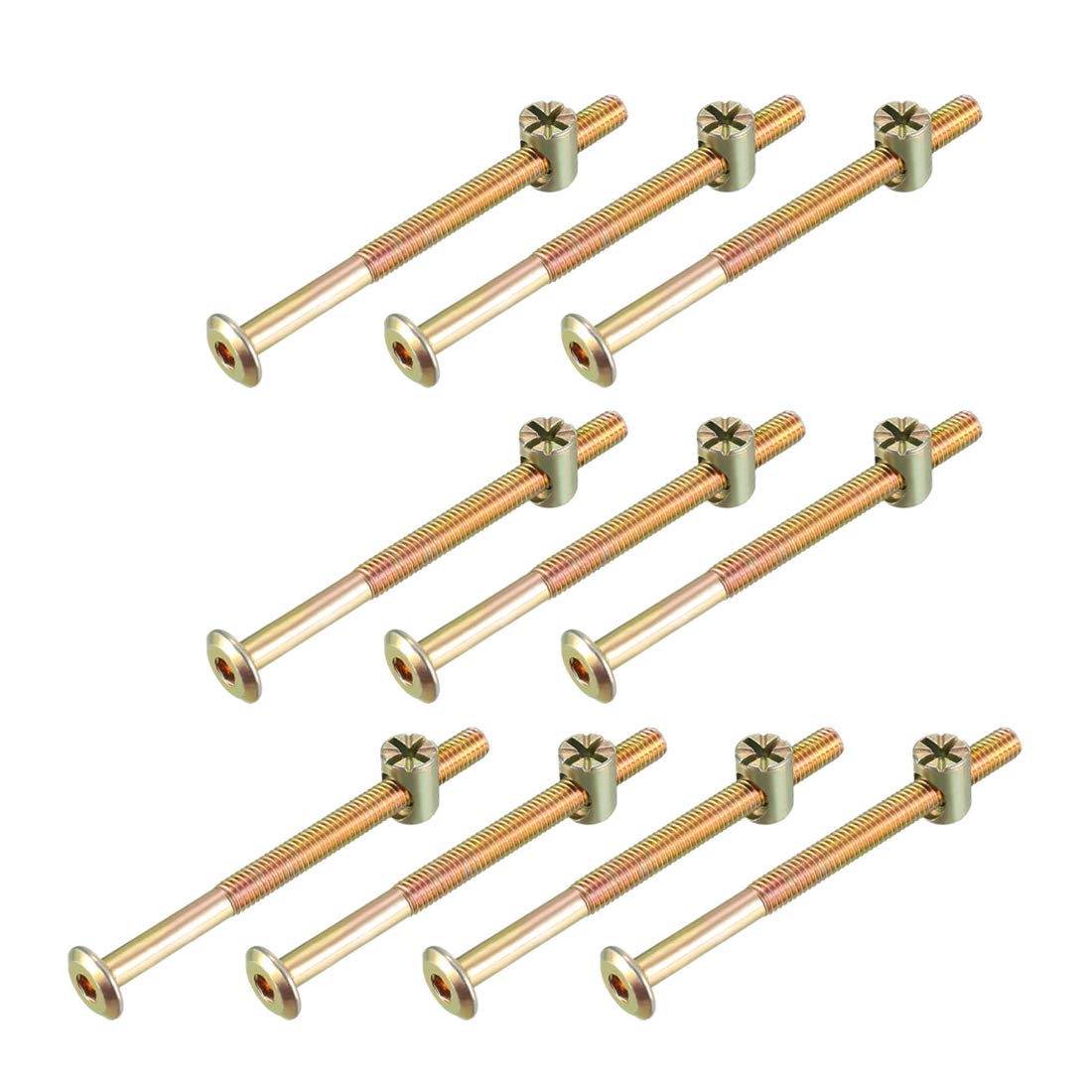 sourcing map M6x80mm Furniture Bolt Nut Set Hex Socket Screw 55mm Thread Length with Barrel Nuts for Beds Headboards Chairs 10 Sets