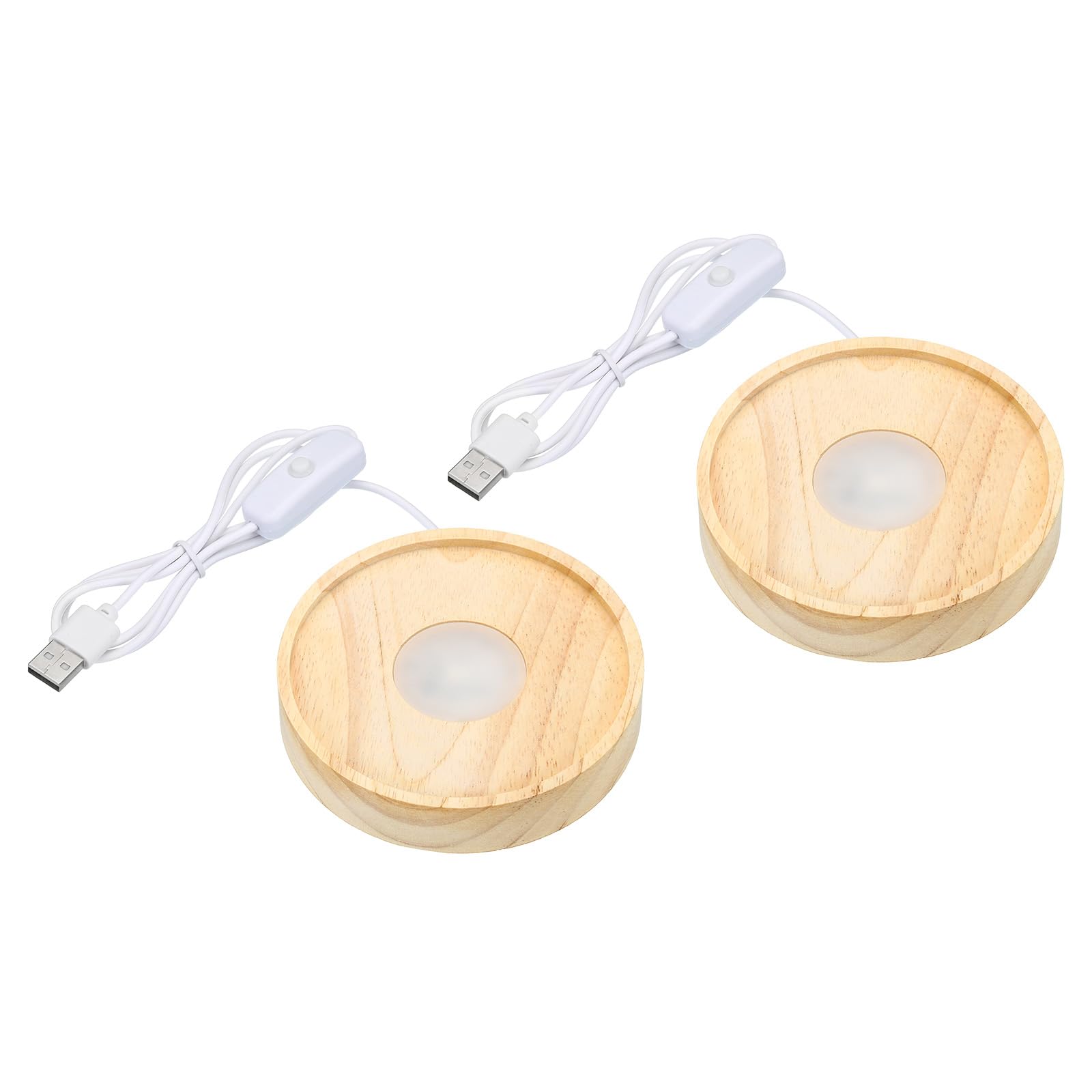 PATIKIL 4 Inch Wooden LED Light Base, 2pcs Wood Light Display Base Stand Lighting with Switch for 3D Crystal Glass Aroma Stone Art, White Light