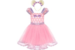 IBTOM CASTLE Girls' Polka Dots Princess Party Cosplay Pageant Fancy Costume Tutu Birthday Dress up+Ears Headband
