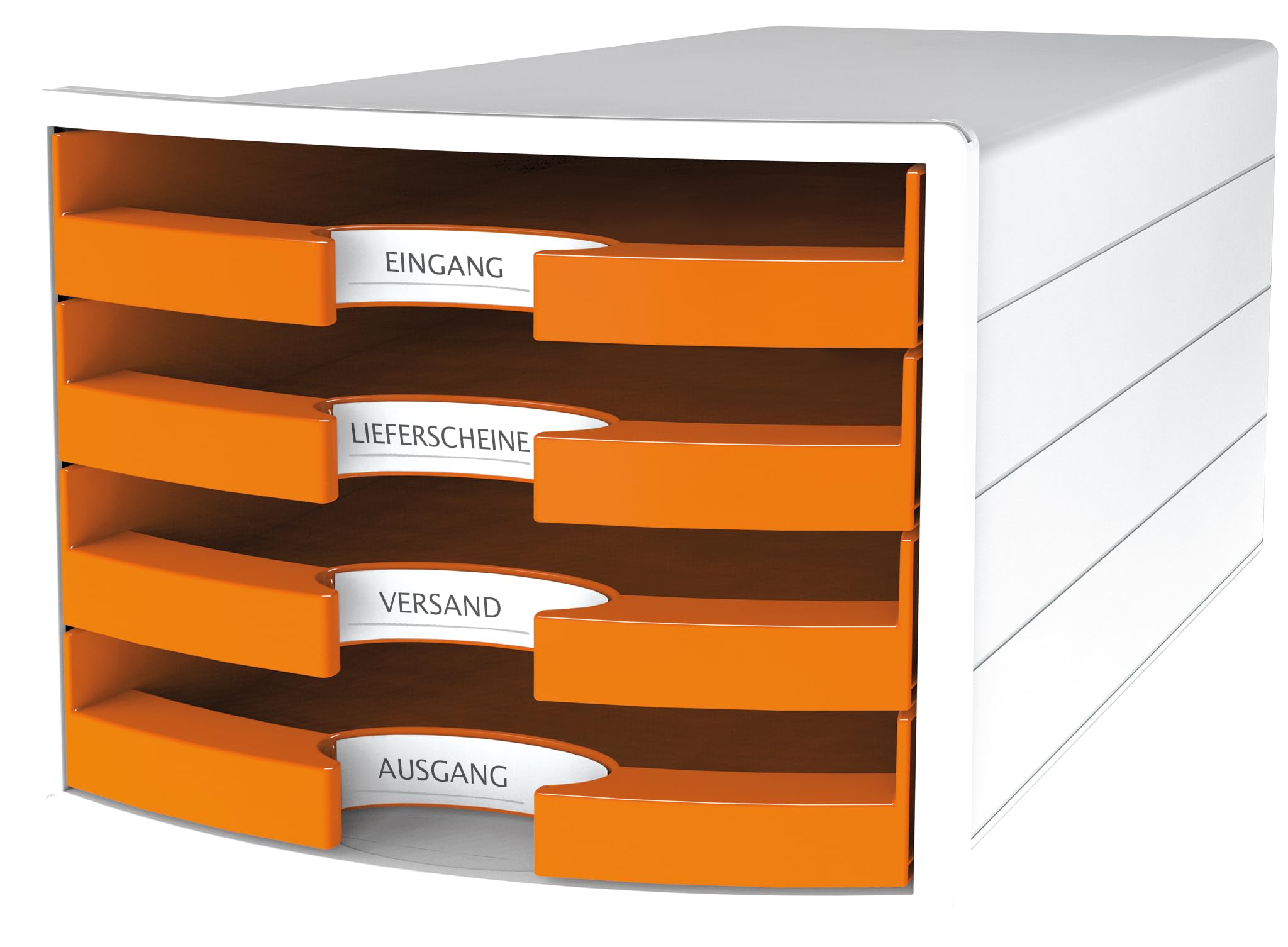 Han IMPULS 1013-51 Drawer Box in Stackable Sorting Tray with 4 Large Open Drawers for DIN A4/C4/ Includes Labelling Labels 280 x 367 x 253 mm Trend Colour orange — image 1