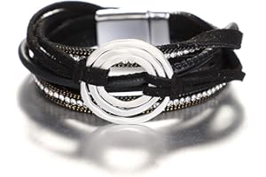 KSQS Multi-layer Leather Wrap Cuff Bracelet, Boho Wide Braided Buckle Bracelets for Women, Waterproof Leather Wristband Bangles