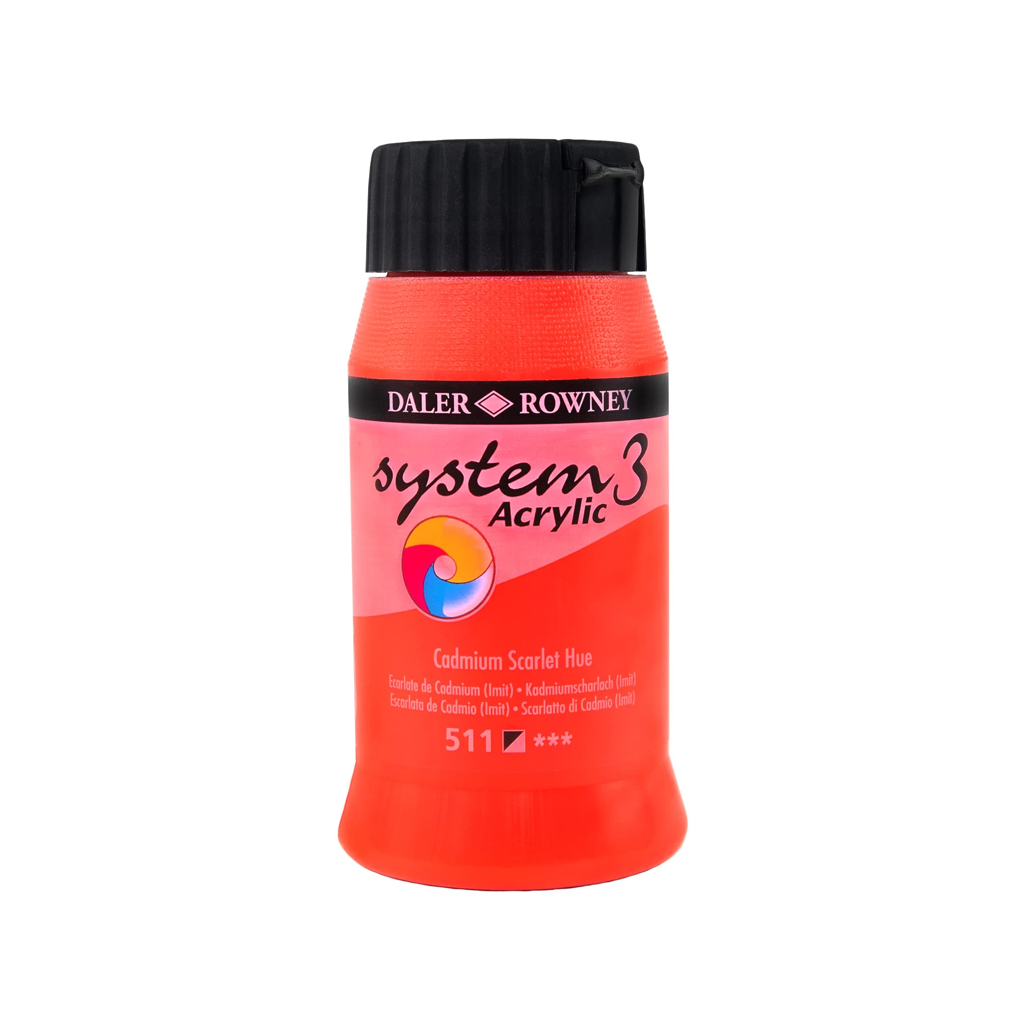 Daler-Rowney System3 Acrylic Paint, Plastic Pot, 16.91oz - 500 ml, Cadmium Scarlet Hue
