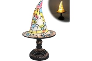 GDOWOHK Witch Hat Lamps, Handcrafted Stained Glass Gothic Wizard Hat Lights, Small Wizard Hats Shape Spooky Fun Light for Indoor Party Haunted Wiccan Halloween Decor, Halloween Day Gifts (Colorful)
