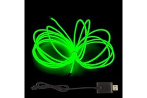 MaxLax EL Wire Green, 9.8ft/3m USB 5V Adapter Neon Lights Strip 360° Cuttable Glowing Rope Lights for Parties, Halloween, DIY Decoration