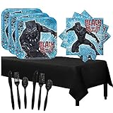 Marvel Black Panther Birthday Party Pack for 16 with Plates, Napkins, Cutlery, and Tablecover.