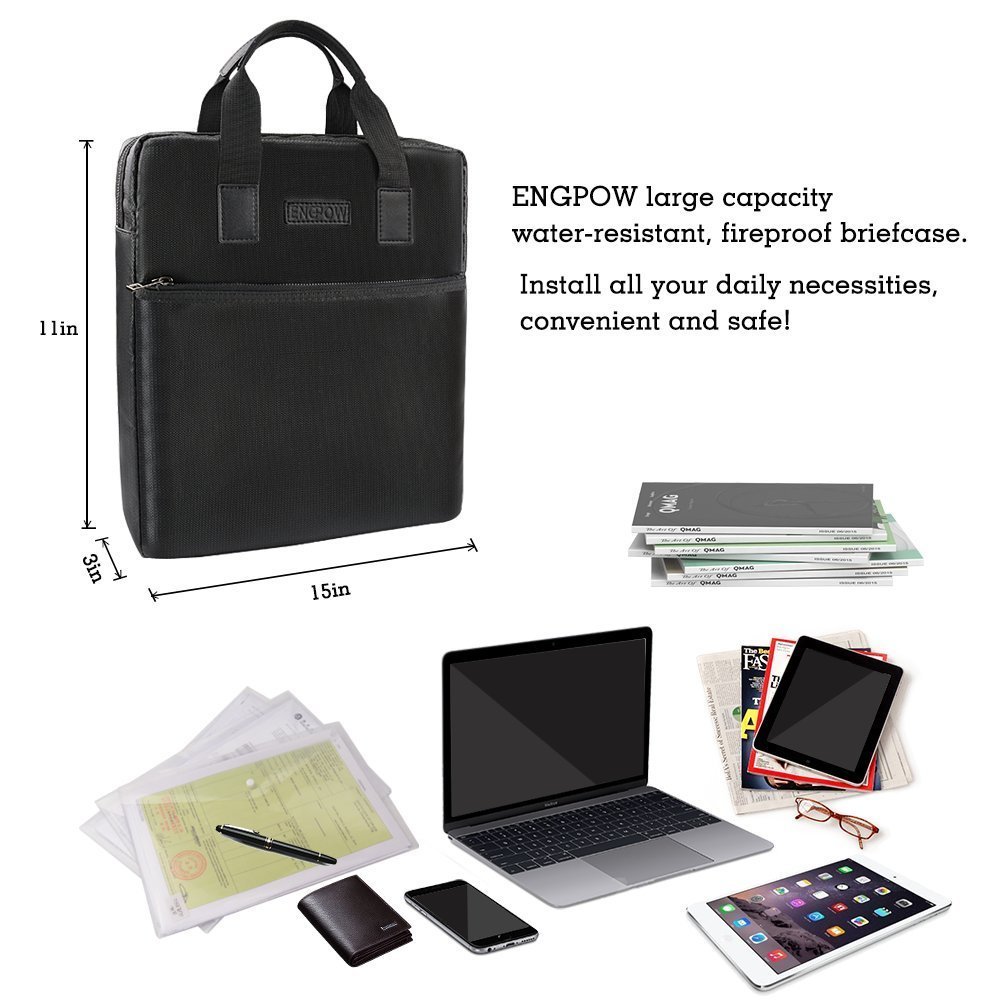 Water Resistant Briefcase Document Bag 15 x 11 x 3 inch NON-ITCHY Silicone Coated Fire Resistant Money Cash Holder Waterproof Safe Storage Handbag for Notebook Computer,Money,Documents,Jewelry Passport and more