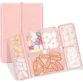 FYY Travel Pill Organizer, 7 Compartments Small Pill Box Medicine Case-Pink | Easy to Use, Privacy Protection,Magnetic Foldable Daily Pill Case for Purse or Pocket to Hold Vitamins,Supplements,Medication