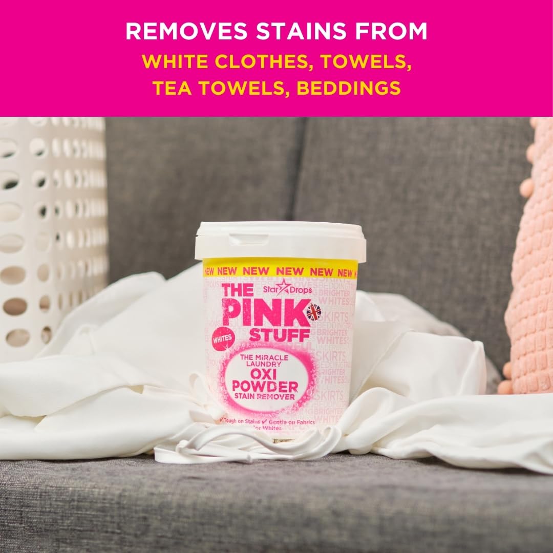 Stardrops - The Pink Stuff - The Miracle Laundry Oxi Powder Stain Remover Specifically Formulated for Whites, 1 kg