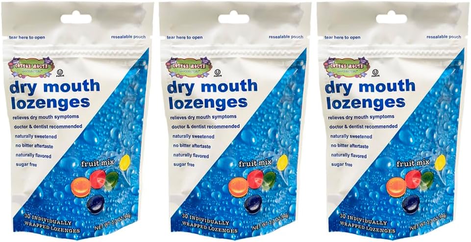 Cotton Mouth Lozenges Dry Mouth Relief Fruit Mix 3.3oz Bag (3 Bags) | Relieves Dry Mouth & Increases Saliva Production, Sugar