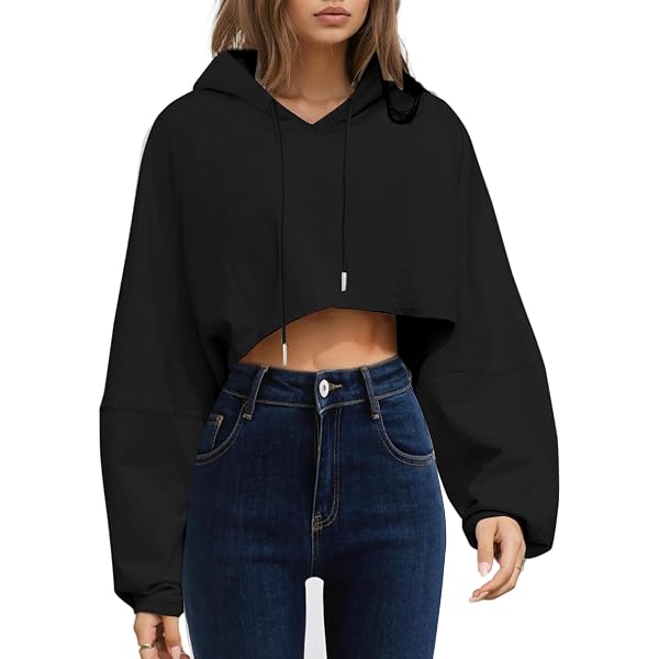 Sweat à Capuche Cropped Femme Oversize - Manches Longues, Confortable - Pour Automne/hiver, Style Décontracté