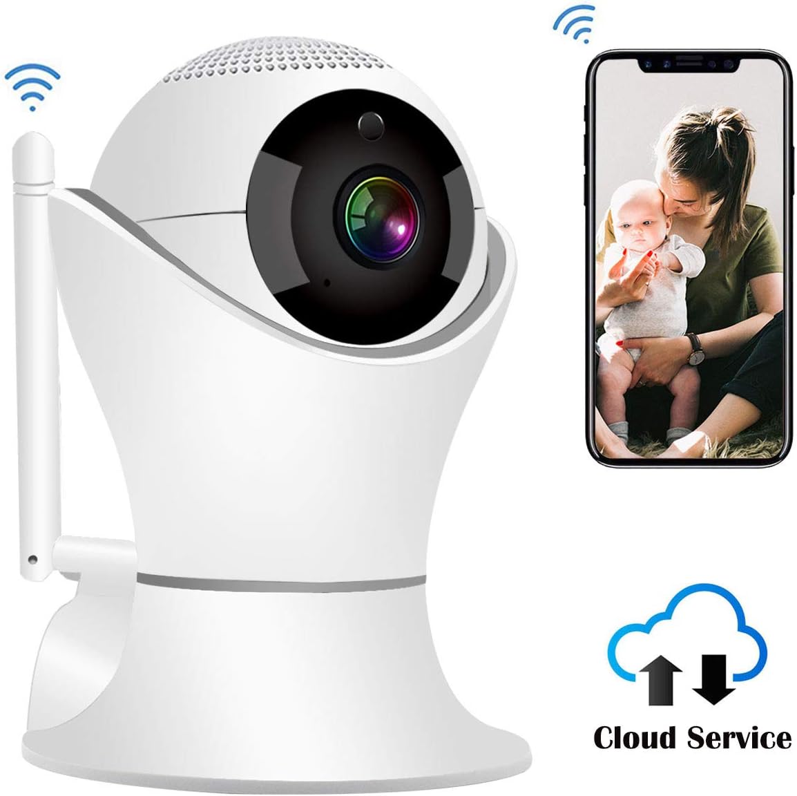 HD 1080p Wireless Indoor Security Camera, 2.4G WIFI Dome IP Camera with Pan/ Tilt /Zoom, 3D Panorama View, Two-Way Audio & 32 ft Night Vision, Motion Detection for Home Surveillance, Pet Baby Monitor
