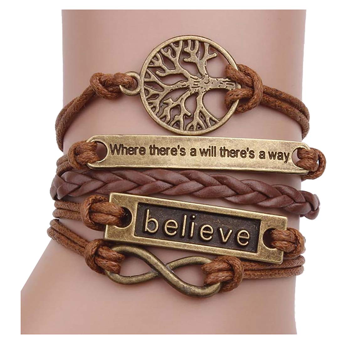 Nurbo Retro PU Leather Alloy Weave Bracelet Wristlet Bangle Wrist Band Hand Chain