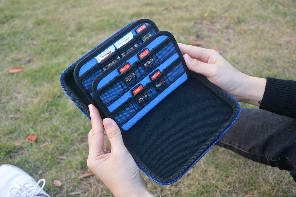 Game Card Storage Holder Hard Case for New Nintendo 3DS, 2DS XL, DS and Nintendo Switch or PS Vita - Black/Blue: Video Games
