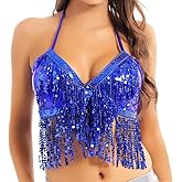 Women's Belly Dance Costume Bra Tops Sequin Bra Tassel Top Chest Party Club Wear Bras Top Dancing Halloween Costume Sparkly