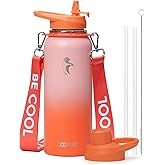 Coolflask Insulated Water Bottle with Straw, 40 oz Metal Water Flask with Straw & Spout Lids, Stainless Steel Double Wall Vacuum, Keep Cold 48h Hot 24h, Leak Proof & Non-BPA, Sunny Orange