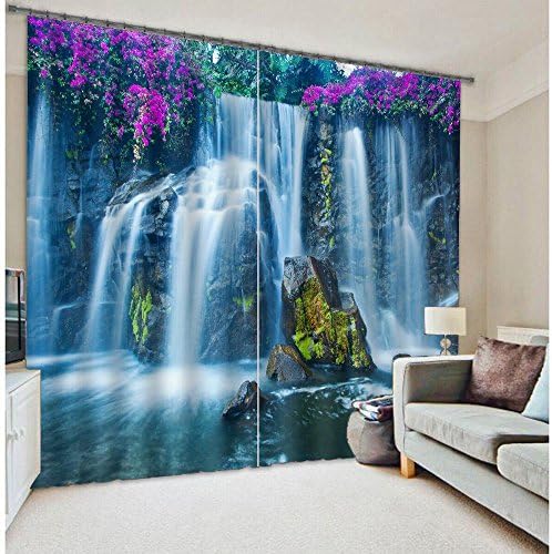 Purple Flower and Waterfall Print Polyester Durable Practical Window Treatment Decorative 3D Blackout Curtains,2 Panels (80W84"L)