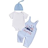 BeQeuewll Baby Boy St Patricks Day Outfit Newborn Romper+Plaid Shamrock Overalls+Hat 3Pcs Babys First St Patricks Day Outfit