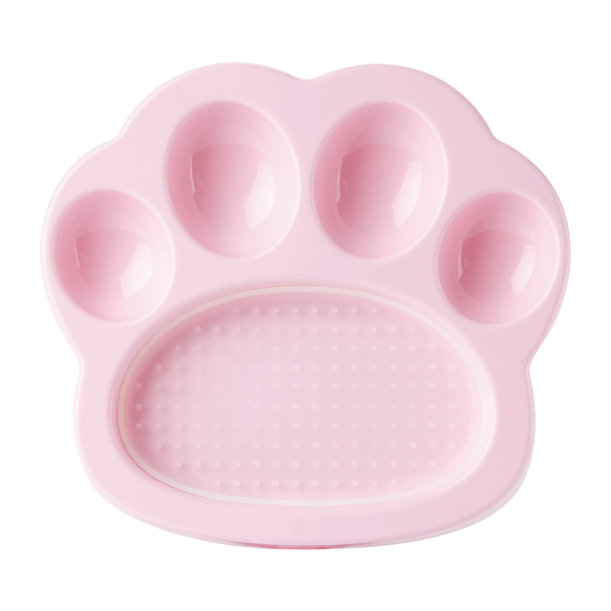 PetDreamHouse Paw 2-In-1 Mini Slow Feeder Dog Bowl & Lick Mat, Fun and Unique Paw-Shaped Slow Feeding Dish with an Interchangeable Paw Lick Pad-Baby Pink